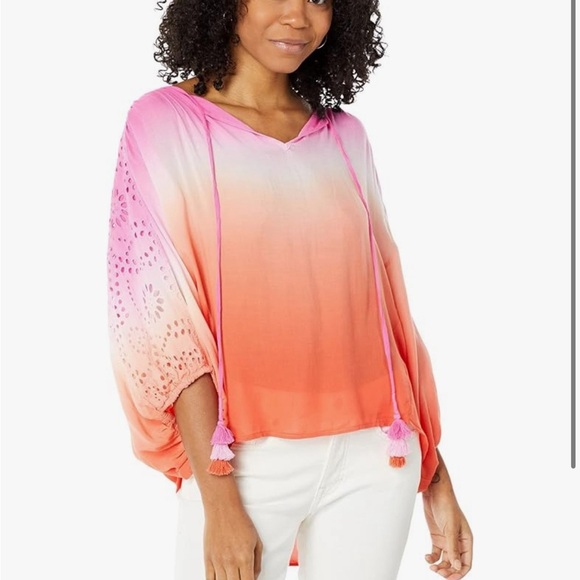 Young Fabulous & Broke Tops - Young Fabulous & Broke | Pink ombre poet top oversized eyelet